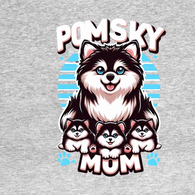 Pomsky Mom and Puppies "POMSKY MOM" Design by Battlefoxx Living Earth